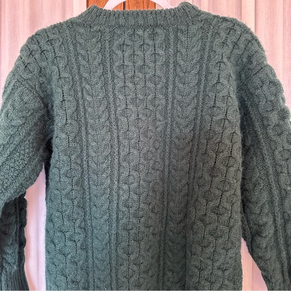 Patrick Malin Dark Green Irish Aran Cable Knit Crewneck Sweater - Picture 7 of 12